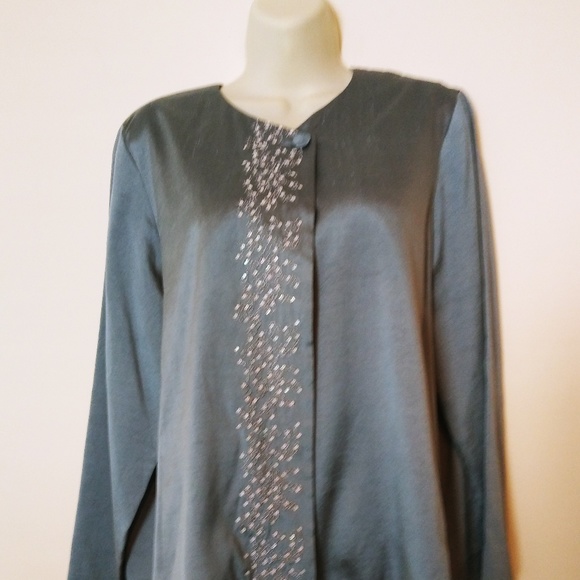 Eileen Fisher Slate Blue Silk Embellished Jacket - Picture 4 of 6